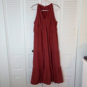 OLD NAVY XL SL DEMI MAXI MAROON YOUR DAY TIERED GAUZE 100% COTTON TIERED DRESS